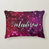 虹色お洒落ピンクグリッターモノグラム アクセントクッション (正面)