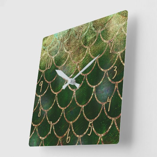 虹色かわいらしパールきらめくマーメイドはかりで測 スクエア壁時計 (傾斜)