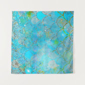 虹色かわいらしパールきらめくマーメイドはかりで測 タペストリー (正面(横))