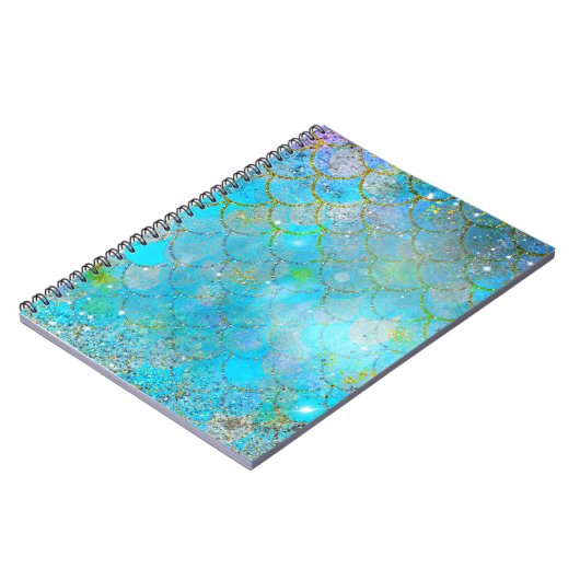 虹色かわいらしパールきらめくマーメイドはかりで測 ノートブック (左側)