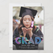 虹色かわいらしレトロフェイク大学院写真卒業 案内状 (正面)