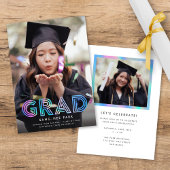 虹色かわいらしレトロフェイク大学院写真卒業 案内状