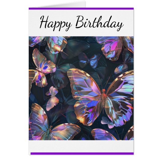 虹色かわいらし蝶グリーティングカードパープル (正面)