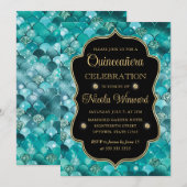 虹色とゴールドの美しい人魚の鱗のキンセアニエラ 招待状 (正面/裏面)