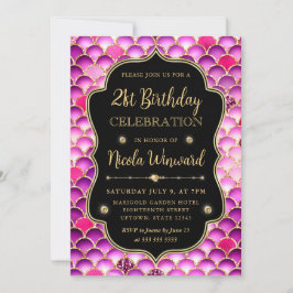 虹色と金ゴールドマーメイドはかりで測フレーム誕生日 招待状