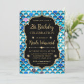 虹色と金ゴールドマーメイドはかりで測フレーム誕生日 招待状 (スタンド正面)