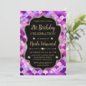 虹色と金ゴールドマーメイドはかりで測フレーム誕生日 招待状 (スタンド正面)