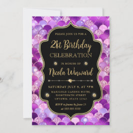 虹色と金ゴールドマーメイドはかりで測フレーム誕生日 招待状