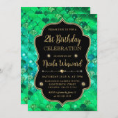 虹色と金ゴールドマーメイドはかりで測フレーム誕生日 招待状 (正面/裏面)