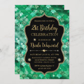 虹色と金ゴールドマーメイドはかりで測フレーム誕生日 招待状 (正面/裏面)