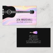 虹色に輝くギターシルエットフェイクのグレーデザイン 名刺 (正面/裏面)