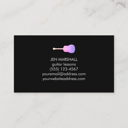 虹色に輝くギターシルエットフェイクのグレーデザイン 名刺 (裏面)