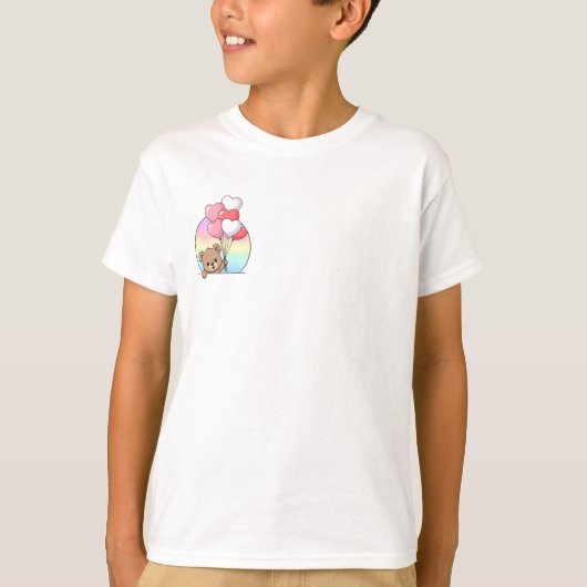 虹色のくまのハートバルーン 子供 Tシャツ (正面)