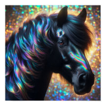 虹色のたてがみを持つ黒馬