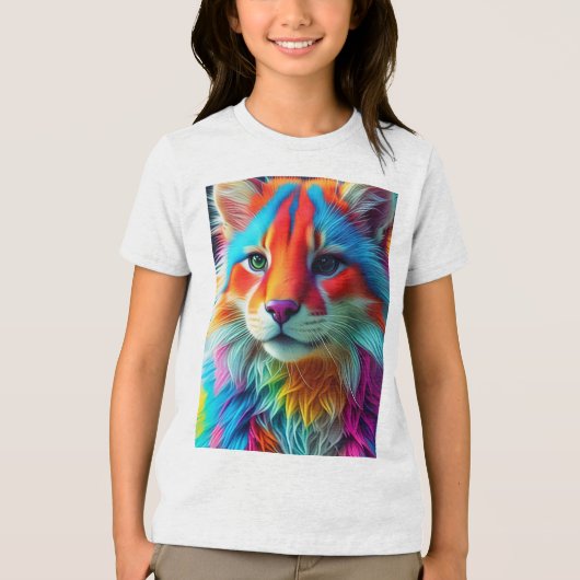 虹色のふわふわ猫-68587 トライブレンドＴシャツ (正面)