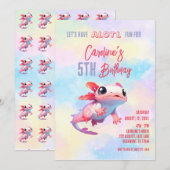虹色のアクソロトルちゃん 水中 5歳の誕生日 招待状 (正面/裏面)