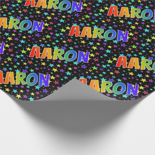 虹色のイニシャル "AARON" + 星 ラッピングペーパー (角)