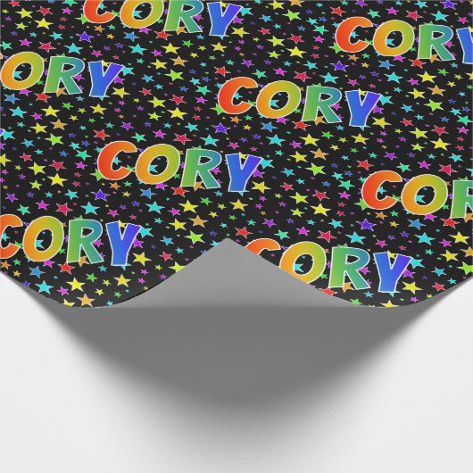 虹色のイニシャル「CORY」+ 星 ラッピングペーパー (角)