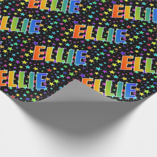 虹色のイニシャル「ELLIE」と星 ラッピングペーパー (角)