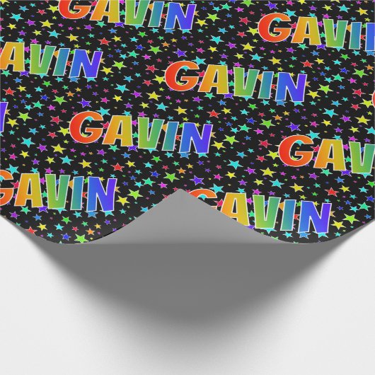 虹色のイニシャル"GAVIN"+星 ラッピングペーパー (角)