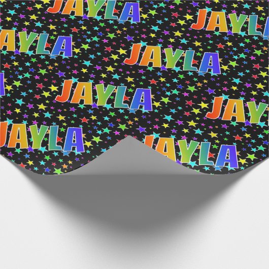 虹色のイニシャル"JAYLA"と星 ラッピングペーパー (角)