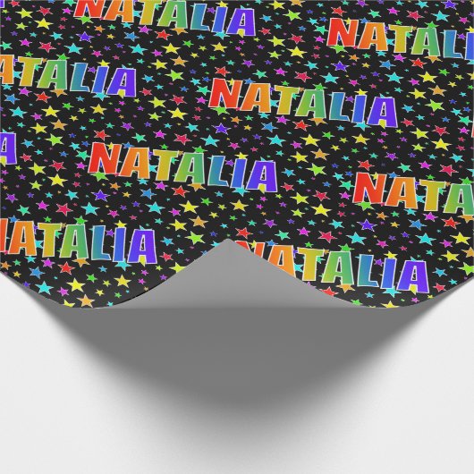 虹色のイニシャル "NATALIA" + 星 ラッピングペーパー (角)