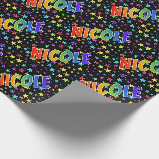 虹色のイニシャル「NICOLE」+星 ラッピングペーパー (角)