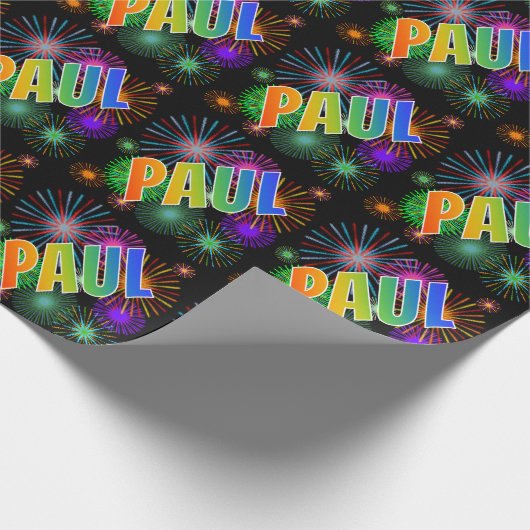 虹色のイニシャル「PAUL」+ 花火 ラッピングペーパー (角)