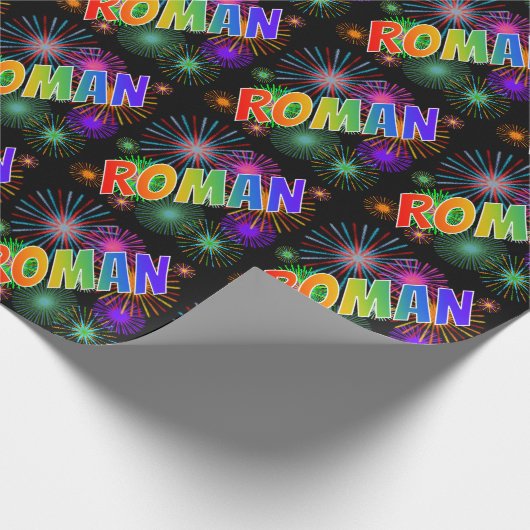 虹色のイニシャル "ROMAN" + 花火 ラッピングペーパー (角)