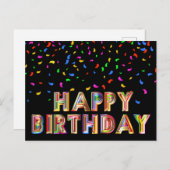虹色のカラフルなコンフェッティ ハッピー バースデー ポストカード (正面/裏面)