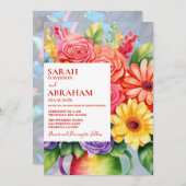 虹色のカラフルな花のウェディング・招待状 招待状 (正面/裏面)