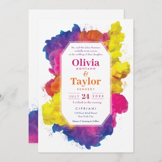 虹色のカラー爆発ウェディング 招待状 (正面/裏面)