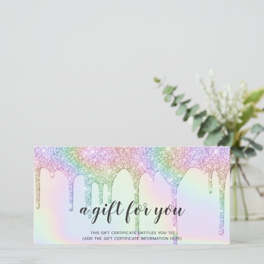 虹色のギフトカードのユニコーングリッタードリップスグラム (スタンド正面)