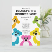 虹色のクマのぬいぐるみパーティー かわいい子供の誕生日パーティー 招待状 (スタンド正面)