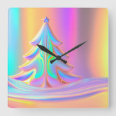 虹色のクリスマスツリー スクエア壁時計 (正面)