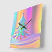 虹色のクリスマスツリー スクエア壁時計 (傾斜)