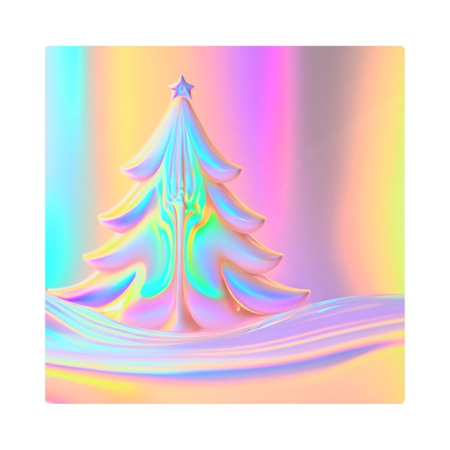 虹色のクリスマスツリー メタルプリント (正面)