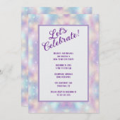 虹色のグリッター新年のパーティー 招待状 (正面/裏面)