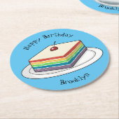 虹色のケーキの漫画イラスト ラウンドペーパーコースター (アングル)