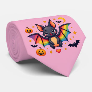 🦇🌈 虹色のコウモリのかぼちゃパーティーネクタイ ネクタイ