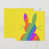 虹色のストライプのイースターバニー 招待状 (正面/裏面)