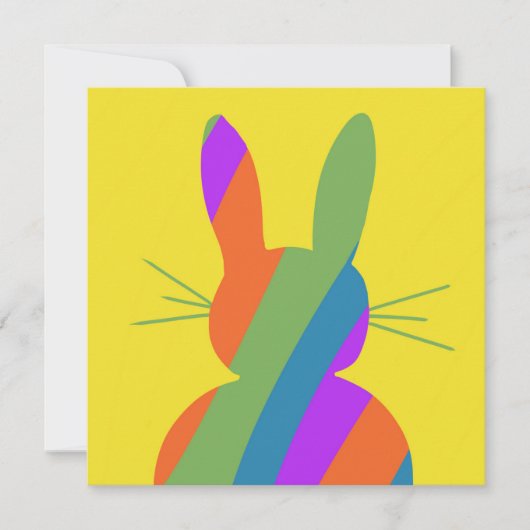 虹色のストライプのイースターバニー 招待状 (正面)
