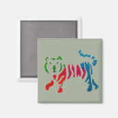 虹色のストライプの虎のアート マグネット (正面/裏面)