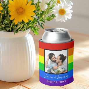 虹色のストライプ写真 ゲイプライド LGBTQ ウェディング 缶クーラー