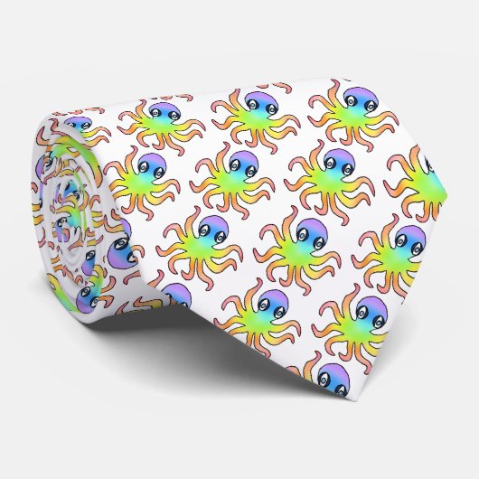 虹色のタコのネクタイ(白) ネクタイ (ロール)