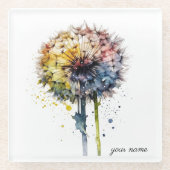 虹色のタンポポ、カスタム ガラスコースター (正面)