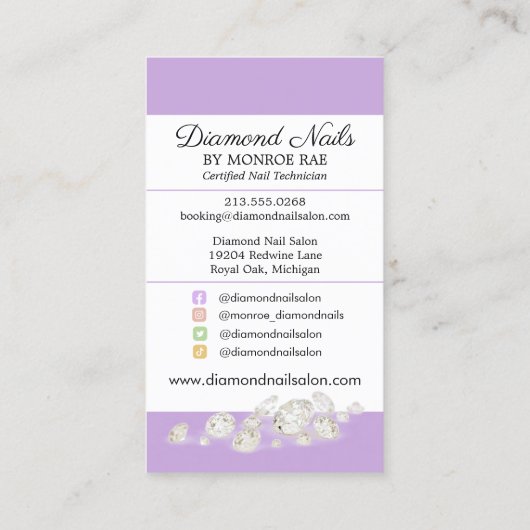 虹色のダイヤモンドネイルサロン爪、 ネイルテックアーティスト 名刺 (裏面)