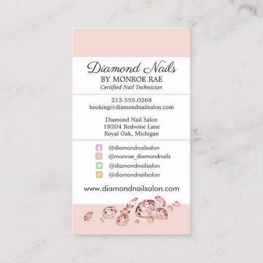 虹色のダイヤモンドネイルサロン爪、 ネイルテックアーティスト 名刺 (裏面)