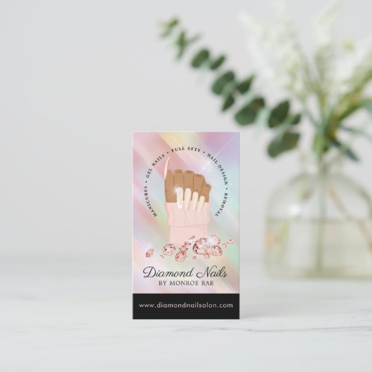 虹色のダイヤモンドネイルサロン爪、 ネイルテックアーティスト 名刺 (スタンド正面)