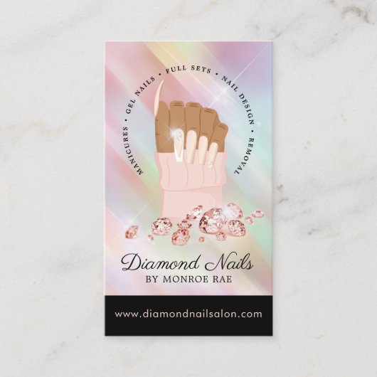 虹色のダイヤモンドネイルサロン爪、 ネイルテックアーティスト 名刺 (正面)